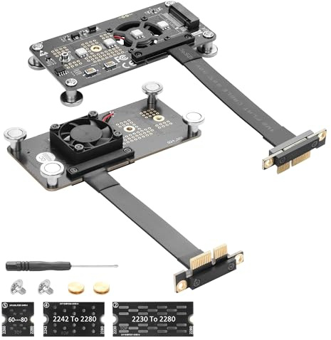 CERRXIAN M.2 NVME M-key SSD to PCI-E 1X Extension Cable With Cooling Fan and Automatic Discoloration LED,Supports 2230/2242 / 2260/2280 M.2 NGFF NVME SSD (X1)