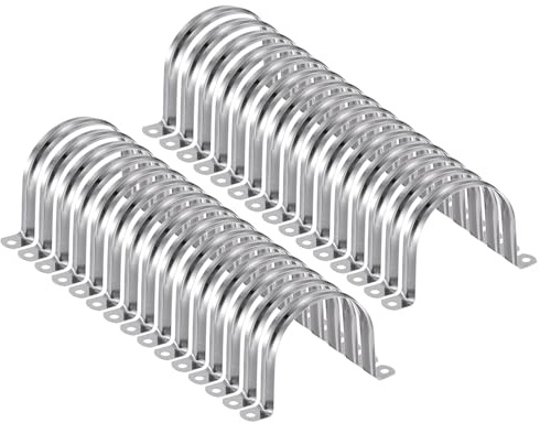 sourcing map 30pcs 3 1/8 Inch 80mm Conduit Clamps, M80 U Tube Pipe Clamp | Stainless Steel,Rigid Pipe Strap, U Shaped Bracket with Two Hole for Pipe Tube Hose Wire Cord Fixing