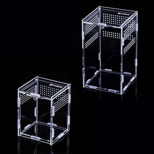 Reptilien Terrarium Box,2 Stück Insect Feeding Box Acryl Transparente Fütterungsbox,Reptilien-Beobachtungsbox Tragbarer Lebensraum Reptilien Aufzuchtbox Geeignet für Insekten Schnecken(Groß+Klein)