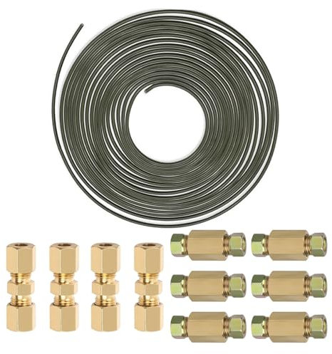 ROYWOO Bremsleitung 5m Ø 4,75 mm 3/16 Set, Bremsleitungskit mit M10 Verschraubungen, 1x Bremsleitung, 4x Stecker, 12x M10-Überwurfmutter, 6x M10-Buchse