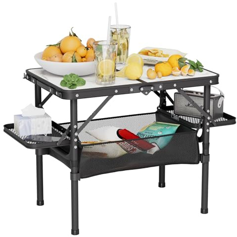Titanker Small Camp Table 2ft, Folding Camping Table Portable with Storage Bag & Side Racks, Picnic & Beach Table, Car Camping Essentials, Aluminum Light & Solid