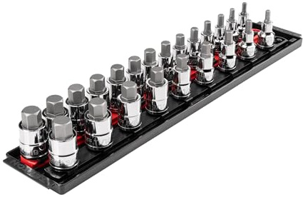 TEKTON 1/2 Inch Drive Hex Bit Socket Set with Rails and Tray, 23-Piece (1/4-3/4 in., 6-19 mm) | SHB92202