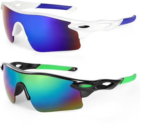 Hifot 2 pcs Lunettes de Soleil Enfant,Lunettes de Cyclisme Protection UV400 Lunette de Vitesse Lunettes de Sport pour 6-14 ans Garçons Filles