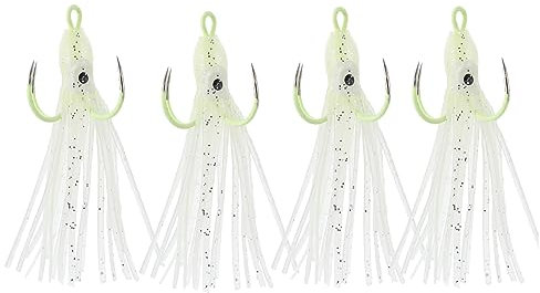 BESPORTBLE Appât Artificiel pour Poulpe Lumineux, 4 Hameçons sans Pièce Tranchante, Effet Noctiluque, Acier au Carbone et Plastique, pour Pêche en Mer