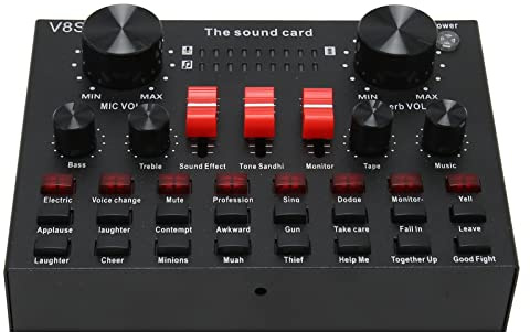 V8S Live Sound Card, 16 efectos de sonido, 8 modos divertidos, conexión, ajuste de botón, diseño de luz, para karaoke en directo (SUPYINIbo2qr9ci3m-11)