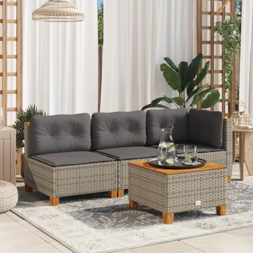 IKAYAA Gartensofa 3-Sitzer Balkon Lounge Sofa Set mit Rattansofa Outdoor Sitzbank Gartenmöbel in Grau und Dunkelgrau