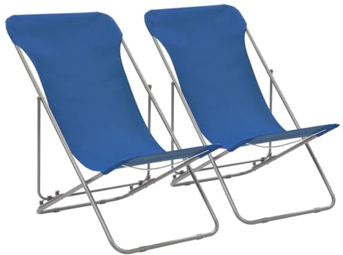 MOBCANT Klappbare Strandstühle 2 STK, Bistrostühle Gartenmöbel Loungestuhl Relaxstühle Geeignet für Garten Rasen Patio Balkon Stahl und Oxford-Gewebe Blau