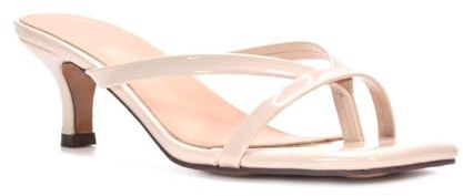 Women's Slip On Kitten Low Heel Sandals Ladies Black Patent Open Square Toe Post Strappy Mule Size 6