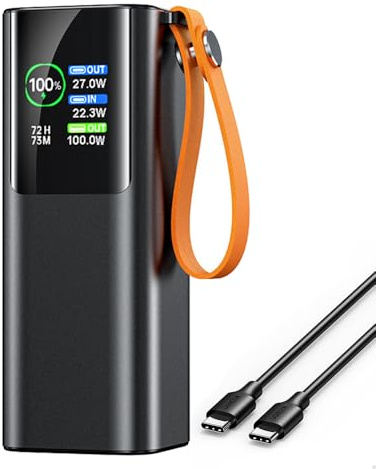 WSGDSG Power Bank per Laptop in Lega di Alluminio A Ricarica Rapida da 100 W, 20000 mAh, Caricabatterie Portatile con Schermo, Batteria Esterna da Viaggio, può Essere Portato in Aereo(Color:Black)