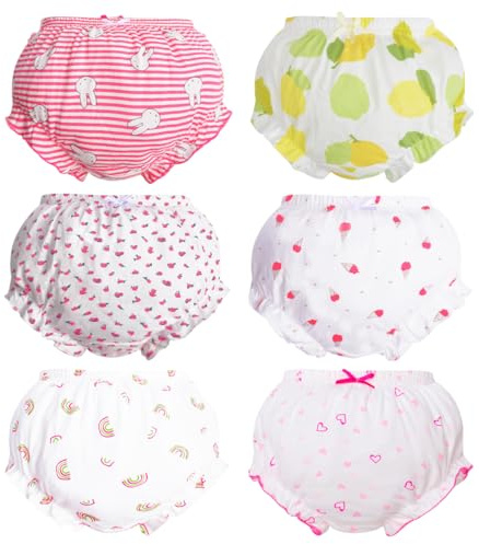 Rainjia Lot de 6 culottes à volants pour bébé fille - Sous-vêtements pour tout-petits - Culottes confortables à volants - Pour les tout-petits - 6 mois à 7 ans