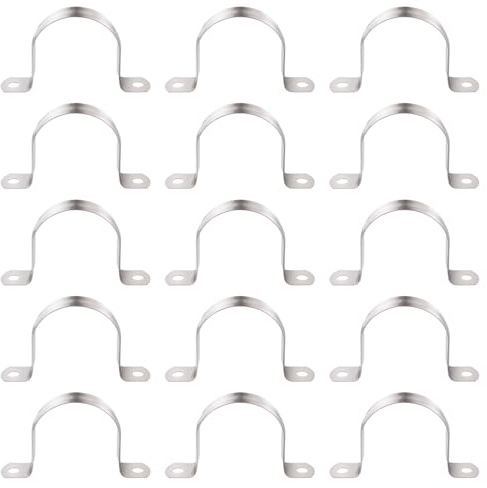 YYIGVMO 15 Piezas Ø 45mm Abrazaderas de Tubo en U, Abrazadera de Fijación de 2 Agujeros, Correa Rígida de Tubo de Acero Inoxidable, para Tuberías y Cables
