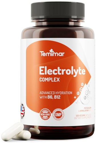 Temimar Electrolytes,120 Counts, Electrolyte Capsules with Sodium, Potassium, Magnesium, Calcium, B6 & B12, Electrolytes Replenisher Hydration Drink for Muscle & Energy Support, Made in USA