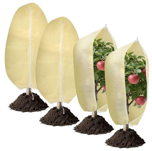 4 Pezzi Cappuccio Protezione Piante, Protezione Invernale per Piante, Telo Protezione Piante Adatto per Piante in Vaso, Vasi Decorativi e Palme, con Chiusura a Cordoncino, Riutilizzabile, 80×100cm