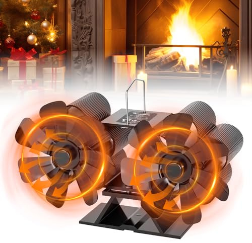 Dreamhigh® Ofenventilator mit Blättern, Kaminventilator Ohne Strom 14 Blätter, Wärmebetriebener Ofenventilator mit Doppelmotoren, Leiser, für Ofen/Holzbrenner/Kamin