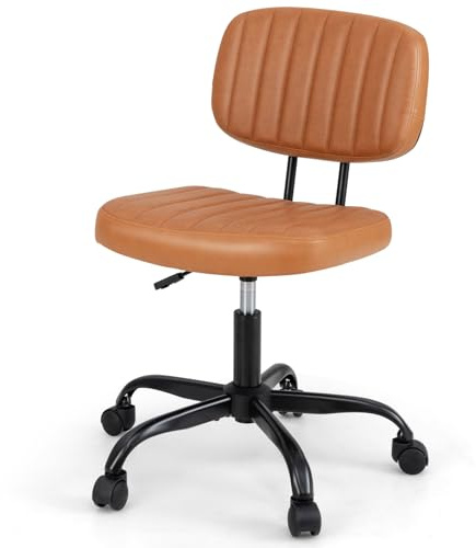 FANTASK Bürostuhl Ohne Armlehnen, ergonomischer Drehstuhl mit Rollen, Arbeitszimmerstuhl höhenverstellbar für Schlafzimmer & Arbeitszimmer (Braun)
