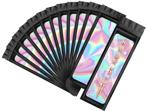 100 bolsas de Mylar a prueba de olores, bolsas de embalaje holográficas, bolsa de almacenamiento para alimentos, parte delantera transparente con parte trasera de papel de aluminio, cierre hermético