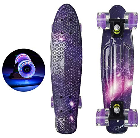 ECVGHD Komplettes Mini-Skateboard, Longboard, blinkende Räder, Fisch-Skate-Board für Erwachsene, Kinder, Teenager, 55,9 cm