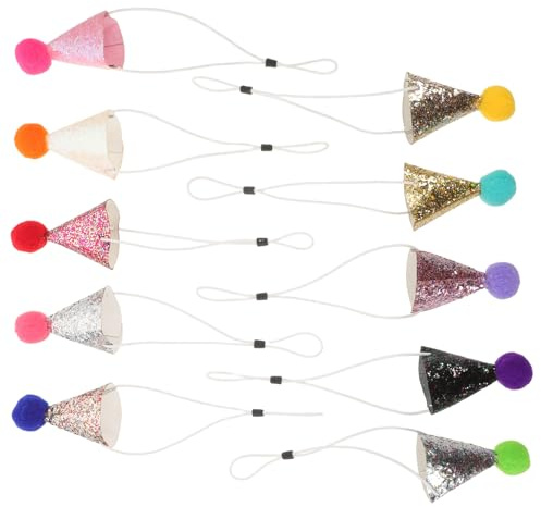 Toyvian 10 Stück Pack Geburtstags Partyhüte für Katzen und Hunde Glitzernde Kostümhüte mit Bunten Bommeln Leichter Haustierhut für Geburtstagsfeiern und Fotoshootings