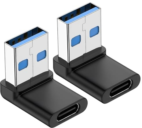 Dewlawn 90 Grados Adaptador USB C a USB 3.0 En Ángulo, Adaptador OTG USB-C Hembra a USB-A Macho, 5 Gbps Transferencia de Datos para Computadoras Portátiles Tabletas Teléfonos Disco Duro, 2 Piezas | Adaptador OTG USB-C hembra a USB-A macho de 5 Gbps para transferencia de datos PC ordenador portátil tableta, paquete de 2