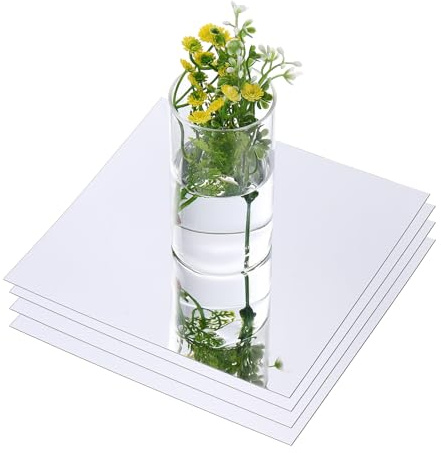 QUARKZMAN 4 Pezzi 8 Inch Specchi Centrotavola Quadrati Per Tavoli Vassoio Centrotavola Autoadesivo In Acrilico Per Matrimoni Party Decorazioni Casa Parete Argento