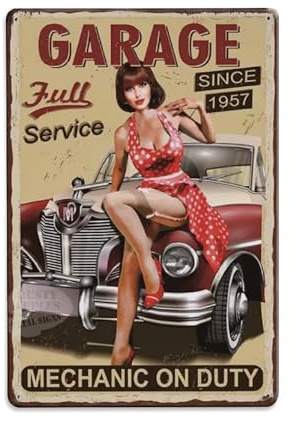 Targa in metallo vintage per officina, garage, officina, riparazione auto, insegna in metallo con uomo, grotta, casa, bar, pub, decorazione da parete, poster in metallo, 20 x 30 cm