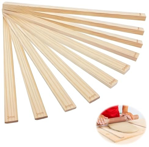 10 Pieces Pottery Rolling Pin Guides, Wooden Rolling Pin Guides, 3mm 4mm 5mm 6mm 7mm Thickness Mud Stick Guides for Polymer Clay Craft Pottery