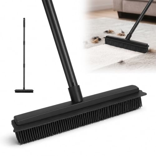 Escoba de Goma 2 en 1 con Rasqueta para Eliminar Pelos de Gatos y Perros(Negro,120 cm)