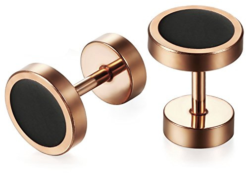 JewelryWe Schmuck Herren Ohrringe, 6-8mm Edelstahl Fake Plug Ohrclips Emaille Lünette runde coole Ohrstecker Tunnel Piercing Geschenk für Männer