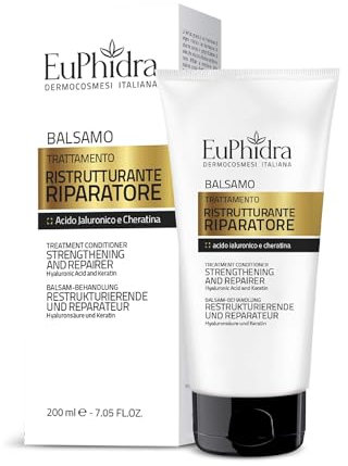Euphidra - Balsamo Ristrutturante, Azione Idratante con Acido Ialuronico e Cheratina, Ideale per Capelli Trattati, Idrata e Ripara la Struttura del Capello, Flacone 200ml