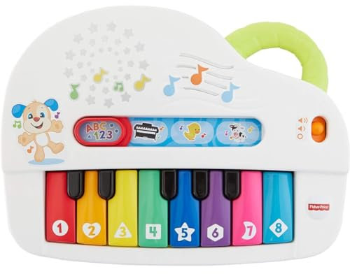 Fisher-Price Silly Sounds Light-Up Piano - UK English Edition, take-along toy piano with lights, real music notes and learning songs for baby and toddlers, GFK04
