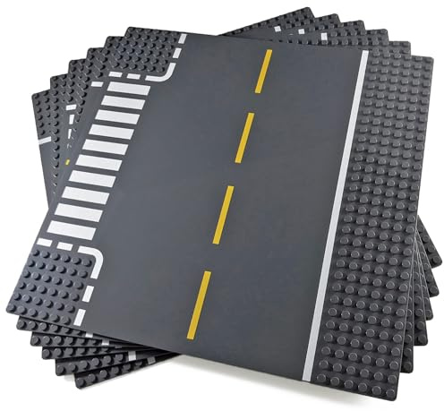 Straßengrundplatten für Bausteine, 6er-Pack, kompatibel mit Marken | Baue Städte mit vielseitigen Straßenschildern, die sich perfekt für Fahrzeuge, Gebäude und fantasievolles Spielen eignen