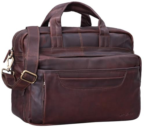 STILORD 'Sanchez' Große Leder Tasche Vintage Umhängetasche Laptoptasche 15,6 Zoll Lehrertasche Aktentasche für breite DIN A4 Ordner XL Arbeit Büro Studium, Farbe:cognac - dunkelbraun