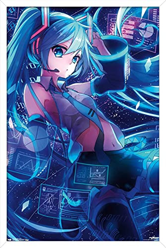 Trends International Hatsune Miku - Screens Wall Poster, 14.725 x 22.375, White Framed Version
