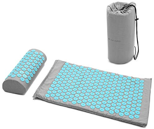 Navaris Set per Agopressione Tappetino e Cuscino - 1x Tappeto Svedese Chiodato con Borsa - Materassino e Cuscinetto Yantra Mat - Grigio/Blu