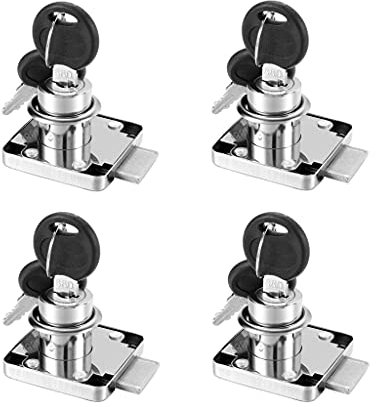 Lpraer 4 Pack Cylinder Cam Drawer Lock with Keys, Cabinet Locks 20mm Cylinder and Chrome Finish, Keyed Alike with 8 Keys, Security Locks for Cupboard Door Cabinet Mailbox