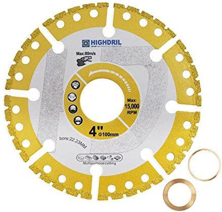 HIGHDRIL Diamond Metal Cutting Disc - 100mm/ 4inch Heavy Duty All-Purpose Cutting Disc for Rebar Sheet Metal Angle Iron Stainless Steel Granite Marble