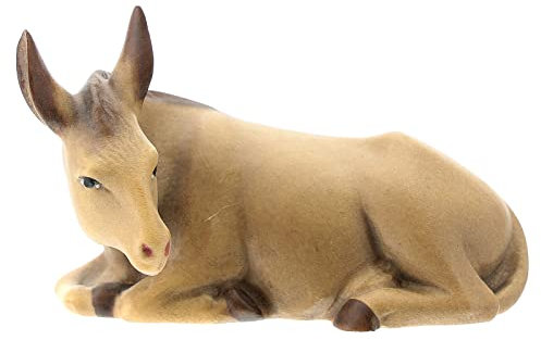 Esel Holzfigur für Matteo-Krippe Grödnertal, 12 cm