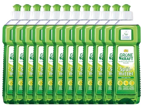 fit Grüne Kraft Hand-Spülmittel 12 x 500 ml, hautverträglich, vegan | Geschirrspülmittel gegen Fett und Stärke, mikroplastikfrei, Perfekter Abwasch, dermatologisch bestätigt