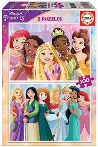 Educa - Kinderpuzzle Disney Prinzessinnen | 2x100 Teile Puzzleset | Arielle, Rapunzel, Mulan, Princess | ab 5 Jahren (19298)