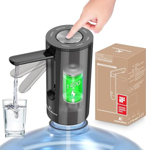 KitchenBoss-Dispensador de Agua Electrico-Bomba Agua Garrafa: Dosificador Agua Garrafas Portable, Carga Tipo C, Dosificador de Agua para Botellas de 3.8-18.9 litros, Negro