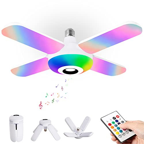 RGB Farbwechsel Musik Deckenlampe E27, Kinderzimmer Deckenleuchten Mit Fernbedienung Dimmbar, 50W Schlafzimmer Decken Lampe Mit Bluetooth Lautsprecher, Faltbare Lüfterblätter, Deckenventilator Licht