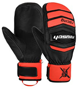 Reusch Worldcup Warrior Team Mitten warme, Winddichte und extra atmungsaktive Unisex Fausthandschuhe Winterhandschuhe Racing-Handschuhe Skihandschuhe Fäustlinge Herren Damen, schwarz-rot, 7,5