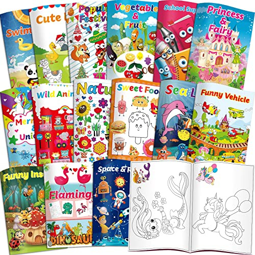 OSIMIG Livre de coloriage pour les enfants de 2 à 8 ans, livre d'activités pour adapté à la fête, remplissage de sac de fête pour enfants, thème-Licorne, dinosaure, véhicule