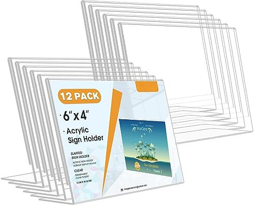 ZephyrHome 12er Set Acryl Ständer A6, Werbeaufsteller Tisch A6, Schräg Tischaufsteller A6, A6 Aufsteller für Hochzeit, Büros, Prospekt, Restaurants(15 x 10 cm)