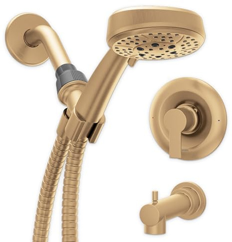 Moen Meena Bronzed Gold Single Handle Modern Shower Faucet with Handshower and Tub Spout for Bathtub, Valve Included, 82618BZG