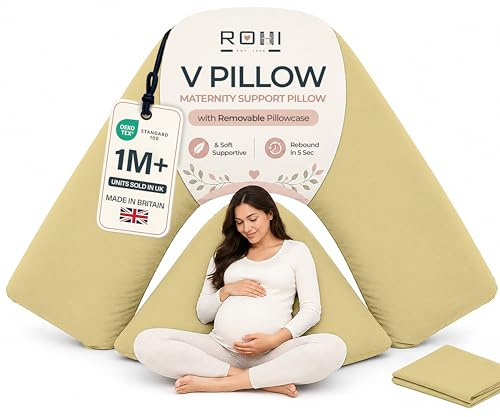 Rohi Orthopaedic V Pillow with Pillowcase – Anti Allergy Triangle pillows for Adults, Nursing, Maternity & Pregnancy – Extra Hollowfibre Cushioning to Supports Neck, Head & Back (Latte)