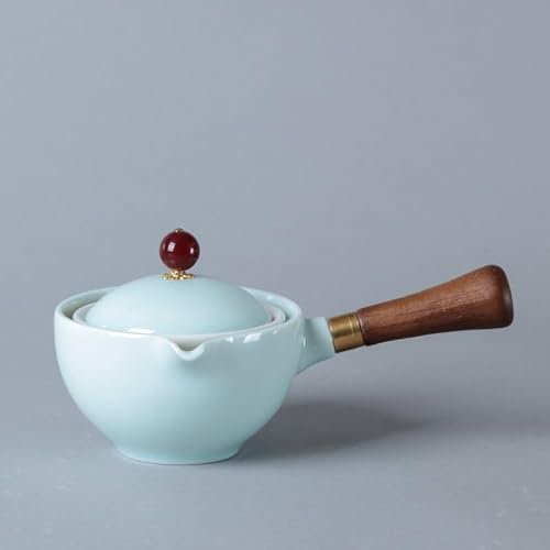Teeservice Japanisches Tee-Set Teekanne, Keramik Teekanne mit Seitengriff, Porzellan Teebereiter 360 Grad Drehbarer Teebereiter für Losen Tee, Loseblatt Teebereiter mit Holzgriff (15)
