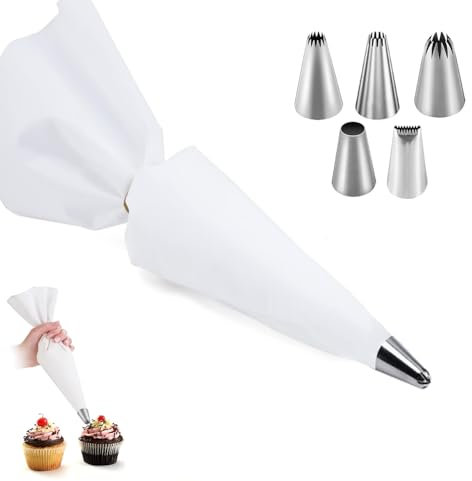Poche a Douille Patisserie, 5 Douilles Patisserie et 1 Poches à Douille Réutilisable, Poche à Douille Professionnelle, Set de Poche a Douille Patisserie, DIY Cupcake et Muffins Gâteaux