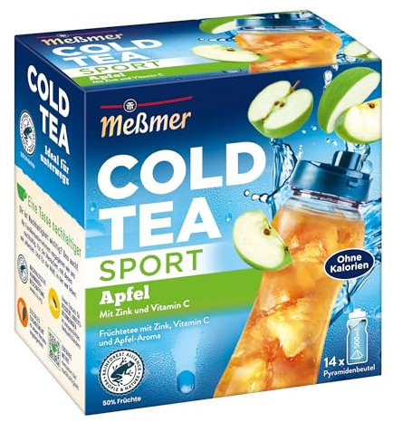 Meßmer Cold Tea Sport Apfel | Früchtetee | Kaltaufguss mit Zink und Vitamin C | ohne Zuckerzusatz | 14 Pyramidenbeutel