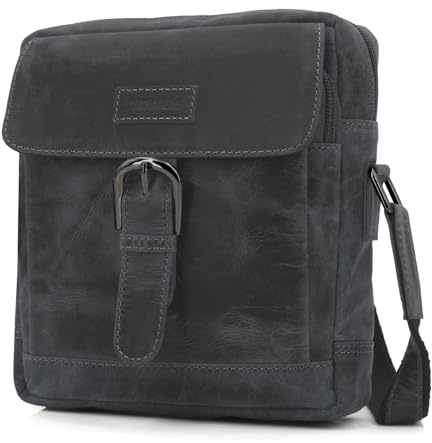 ekavale Umhängetasche Herren aus Büffelleder - Männer Schultertasche zum Umhängen mit verstellbarem Schultergurt - Leder Herrentasche, Ledertasche, Schultertasche